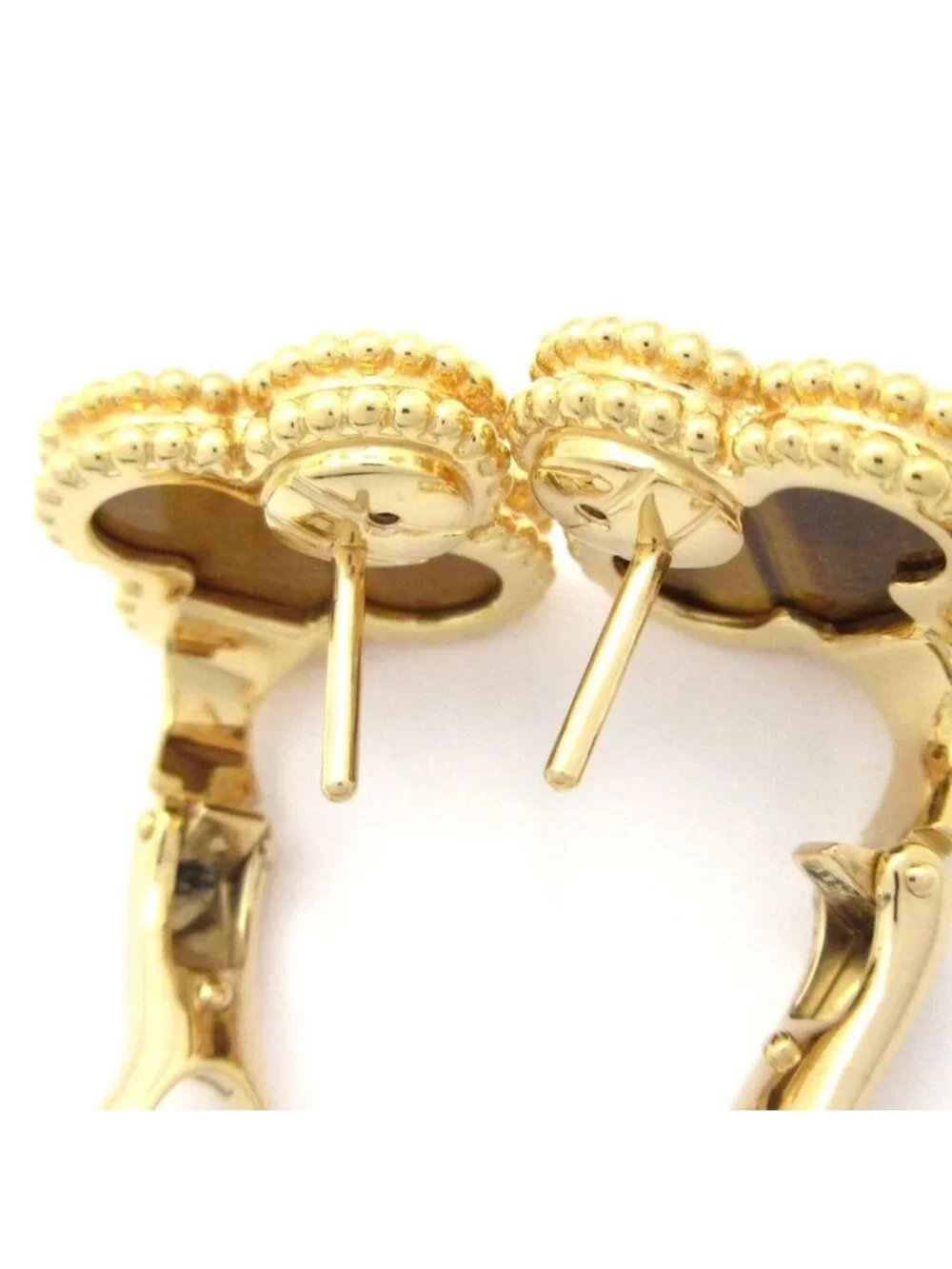 Van Cleef & Arpels Earrings Vintage Alhambra 18k Yellow Gold Tiger's Eye Clip